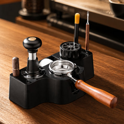 Adjustable Espresso Tamping Station with Storage, Anti-Slip Coffee Tamper Holder Compatible with 51mm 54mm 58mm Portafilters for Home Bar Kitchen Countertop
