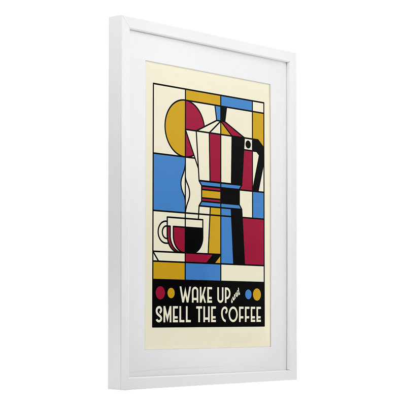 Impression rétro sous verre «Wake Up & Smell Coffee» par Tobe Fonseca, H 20 po x l 14 po, Cadre blanc côtier