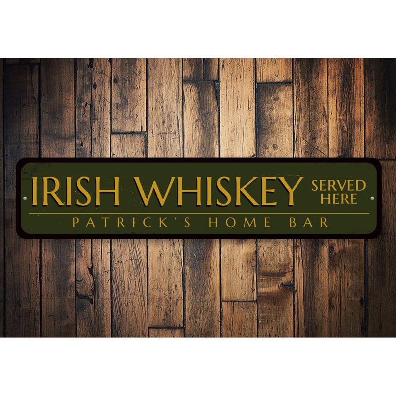 Enseigne irlandaise de whisky irlandais servi ici, H 4 po x l 18 po x P 0,04 po
