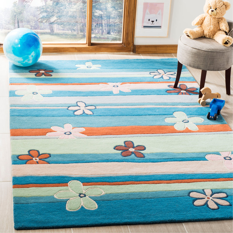 Tapis bleu en laine touffeté à la main Claro, Rectangle 8 pi x 10 pi