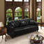 Canapé rembourré en similicuir avec garniture cloutée et accoudoirs roulés, canapé Chesterfield moderne de style Mid-Century avec capitonnage à boutons, comprend 5 coussins, noir
