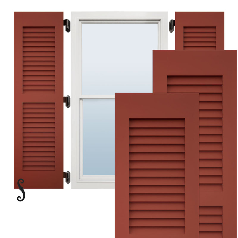 Volets extérieurs Americraft à deux persiennes égales en bois véritable (par paire), avec capuchons de volets en aluminium, rouge poivre, 30,5 cm (L) x 205,7 cm (H)