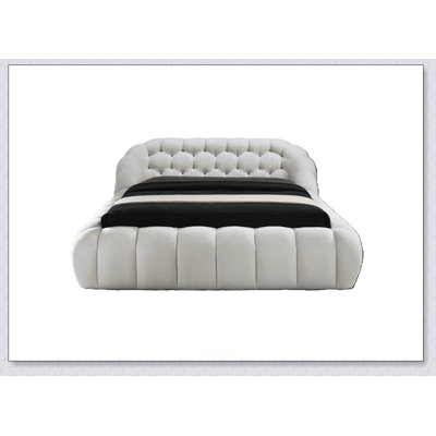 Eye-Catching Contemporary Style White Chenille Fabric Upholstered 1Pc Bed Bedroom