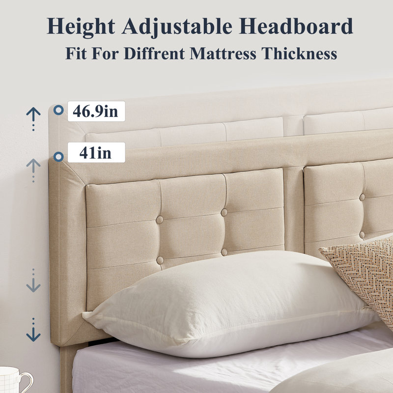 Ensemble de base de lit tapissier simple de 2 pièces avec tête de lit réglable Scarpaci, support de lattes en bois, aucun sommier requis, sans bruit