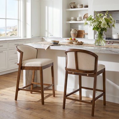 Nyaja 27" Seat Height Rubberwood Counter Stools With PE Rattan Backrest