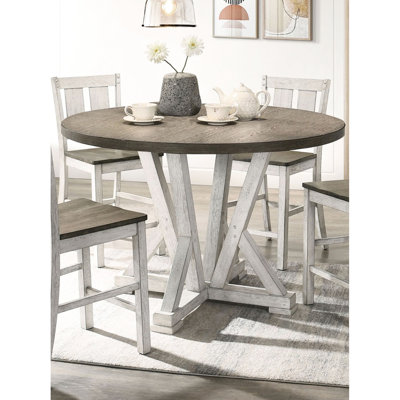 Rustic Style Counter Height Dining 5pc , Antique White & Ash Brown, Solid Wood Table And Chairs, Stylish - 4 Brown Chairs