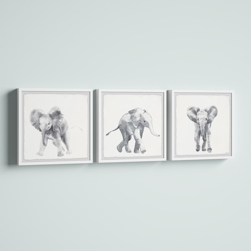«Belle Baby Elephant Walk Triptych», ensemble de 3 pièces, reproduction encadrée, H 24 po x l 24 po x P 1,5 po