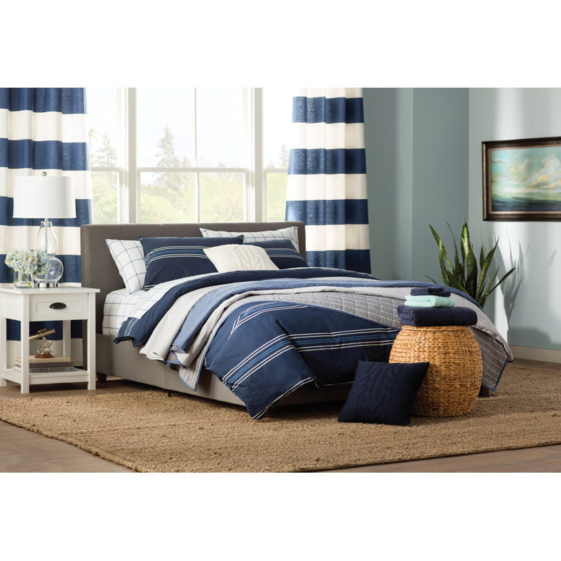 Ensemble de draps en percale de coton 200 fils Bradford, Ensemble de draps pour grand lit avec 2 taies d'or, Bleu intrigue