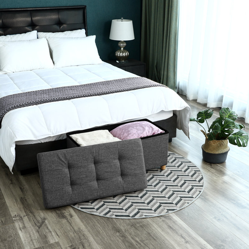 Westerham 76cm Wide Rectangle Solid Colour Ottoman with Storage, Dark Grey, Oak