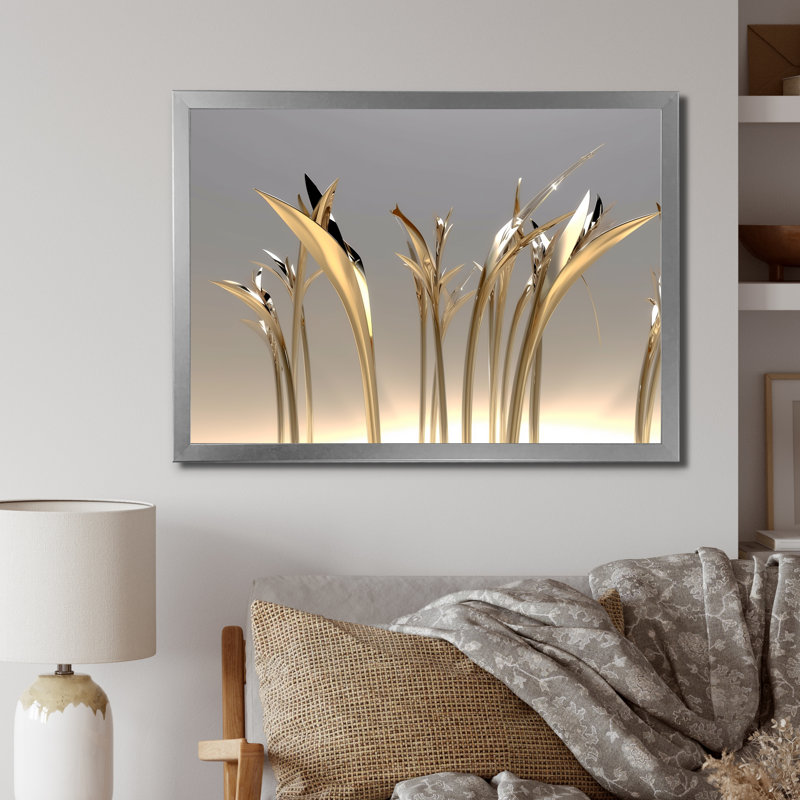 «Golden Twig Blossoming», impression sur toile, H 16 po x l 32 po x P 1 po, Cadre simple argenté