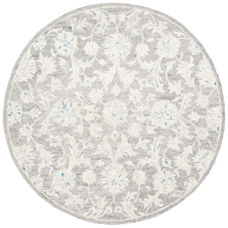 Crown Hand Tufted Wool And Cotton With Latex Floral Rug, Round 5'