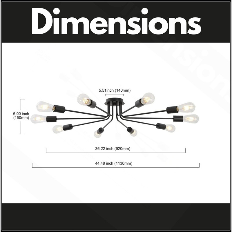Plafonnier semi-encastré 10 lumières Spoutnik, Noir