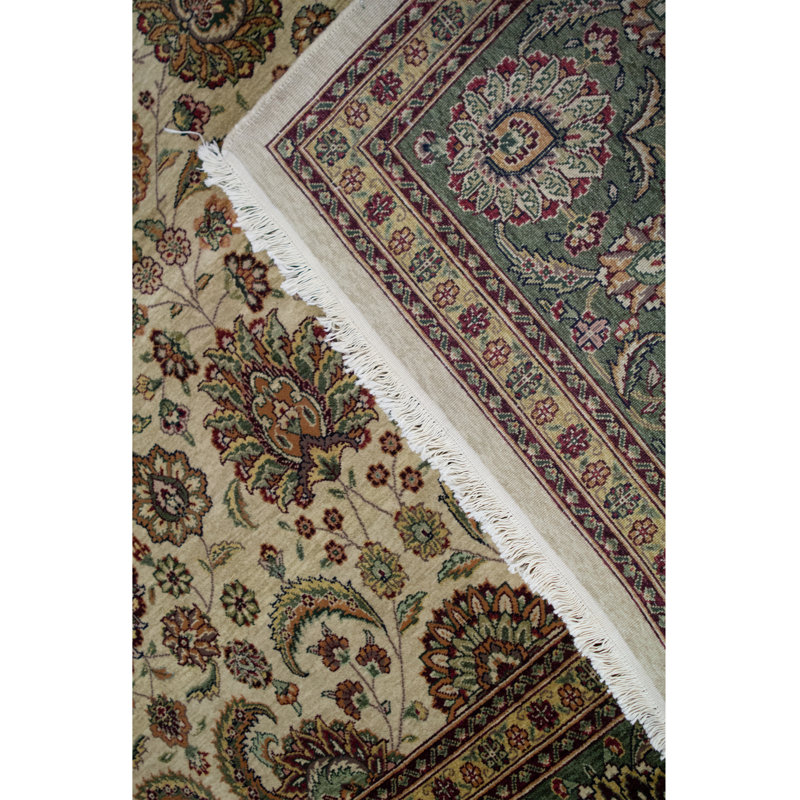 Tapis oriental en laine noué à la main Manchuria crème / vert / ivoire