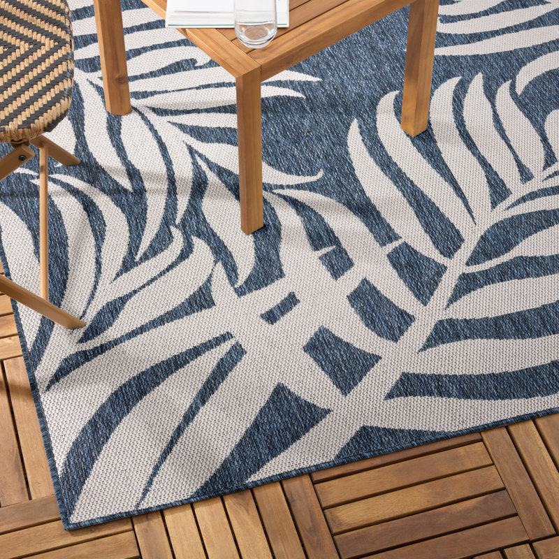 TOMMY BAHAMA Patio Country Botanical Coastal  Indoor/Outdoor Area Rug, Navy/Cream, 5'2"x7'2", 5'2"x7'2", Navy/Cream