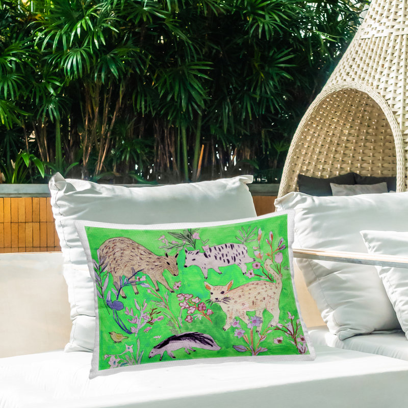 Coussin Quirky Meadow, Animaux verts