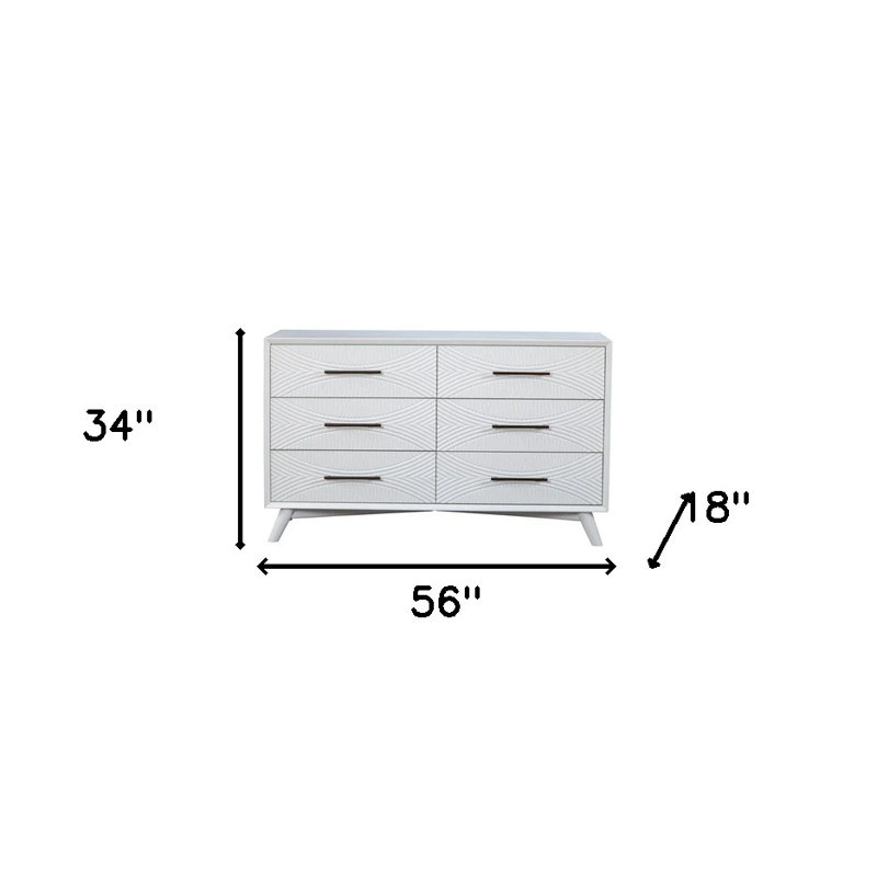  Commode double 56 po à six tiroirs en bois massif blanc