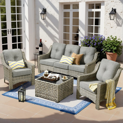 Harper 6 - Person Outdoor Seating Group With Cushions And Solar Powered Coffee Table