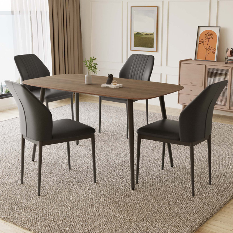 55.1'' Rectangular Dining Table Set, Modern Kitchen Table, Steel Legs (1 Table 4 Chairs), Black, Tan/Black