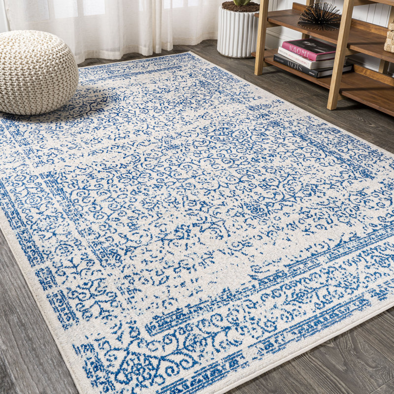Misha Filigree Cream/Blue Rug, Rectangle 7'9" x 10'