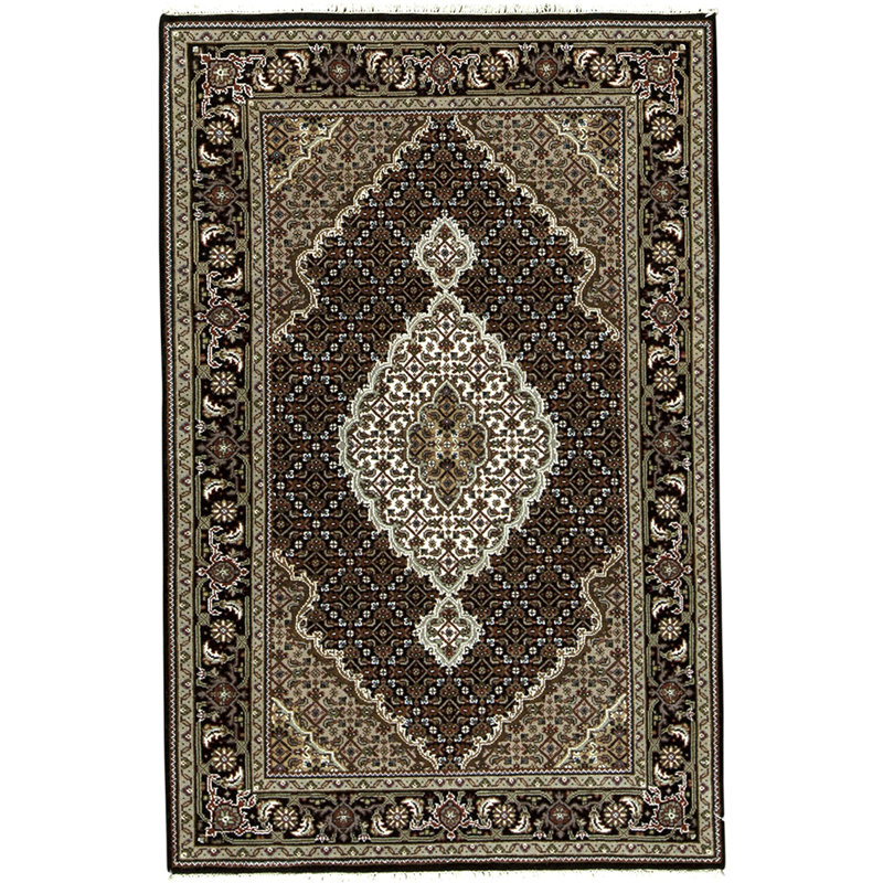 Tapis brun / beige noué à la main de conception unique 3 pi 10 po x 5 pi 9 po
