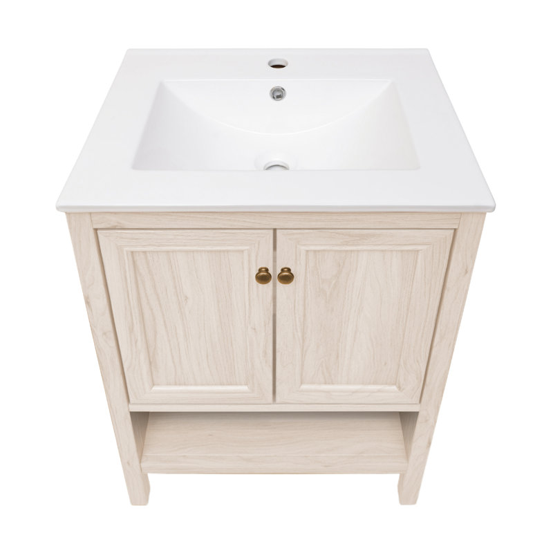 Château 24" Freestanding Bathroom Vanity Oak with Sink Top, Single-Hole, White, White