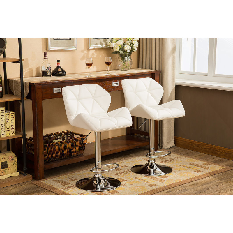 Tabourets de bar contemporain à hauteur réglable touffetés, ensemble de 2, Blanc