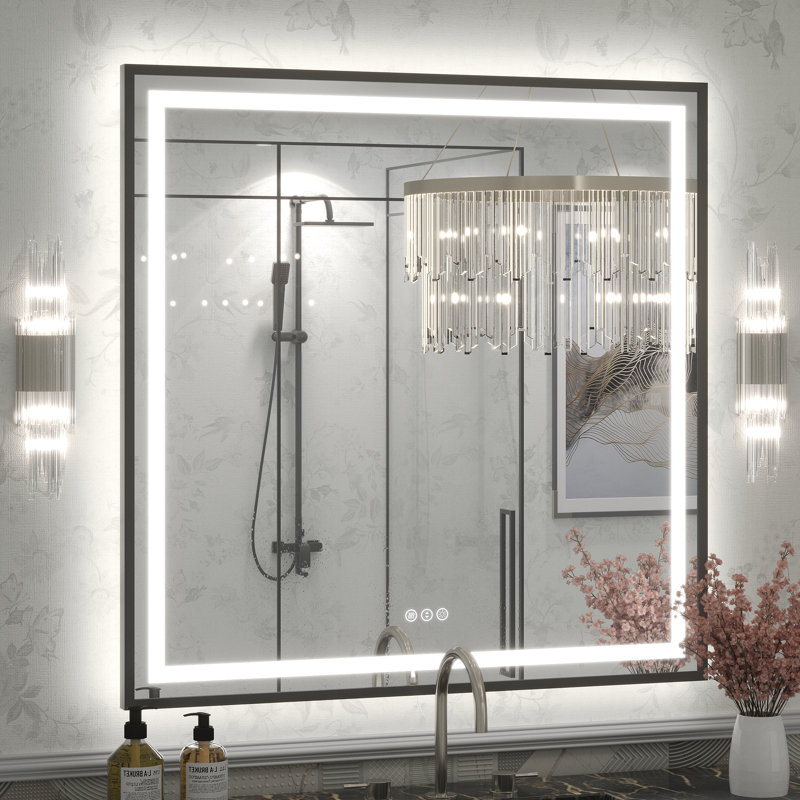 Miroir de salle de bain Molly Framelss, 38 po x 38 po, Noir