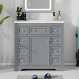 36" Bathroom Vanity Without Sink, Cabinet Base Only, One Cabinets And Six Drawers, Multi-Functional Drawer Divider
