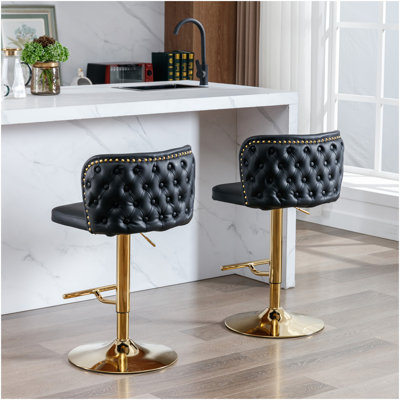 Furniture,Swivel Barstools Adjusatble Seat Height, Modern PU Upholstered Bar Stools With  The Whole Back Tufted, For Home Pub And Kitchen Island（Black, Set Of 2）