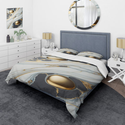 Ensemble de housse de couette en microfibre / polyester Abstract Geode Gold and White Marble IV