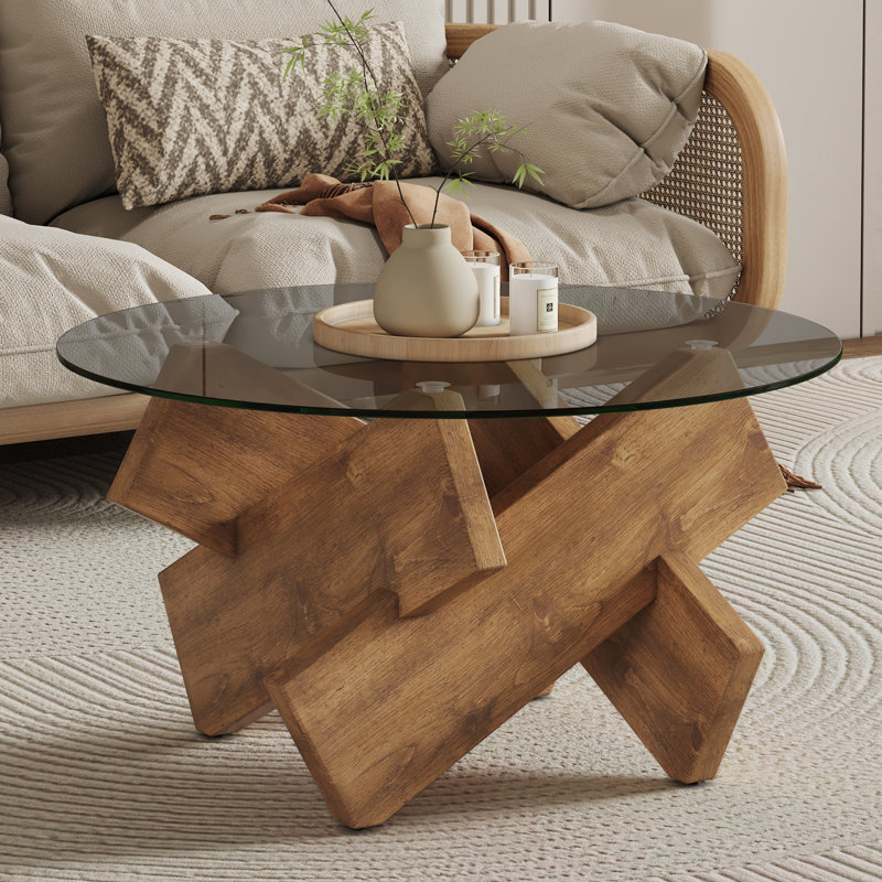 Lexghi Glass Top Single Coffee Table, Brown, Gray