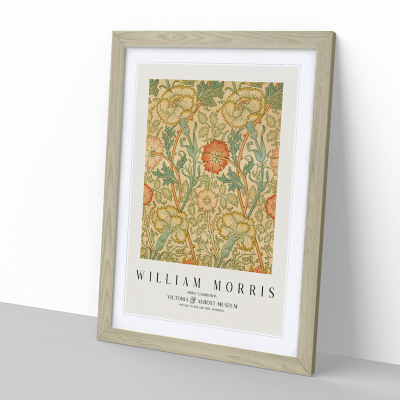 Pink and Rose Print by William Morris - Picture Frame Painting, Oak Framed, 65cm H x 48cm W x 2cm D
