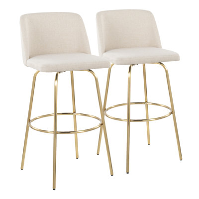 Toriano 30" Contemporary Fixed Height Barstool With Swivel In Cream Noise Fabric And Gold Metal With Round Footrest By Lumisource - Set Of 2