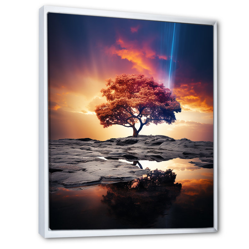 «Tree Rainbow Ethereal Radiance», reproduction sur toile, H 32 po x l 16 po x P 1 po, Cadre flottant blanc