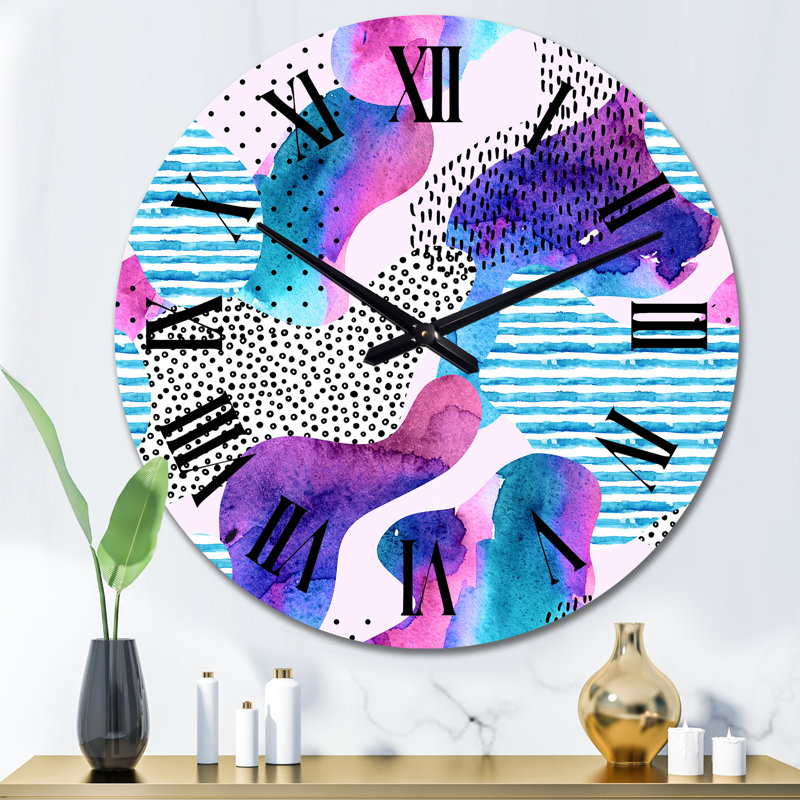 Horloge murale moderne formes organiques en mauve et turquoise I, Grand
