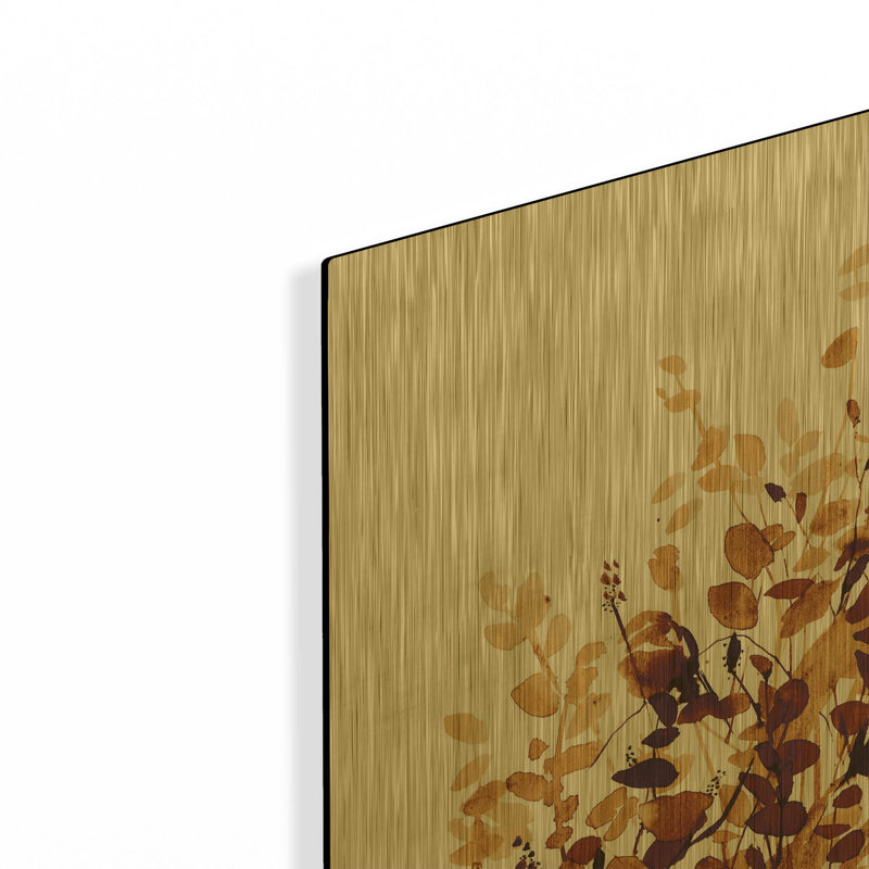 «Brown Botanicals» par Katrina Pete, art mural en métal doré, 16 po x 24 po, 16 po x 24 po