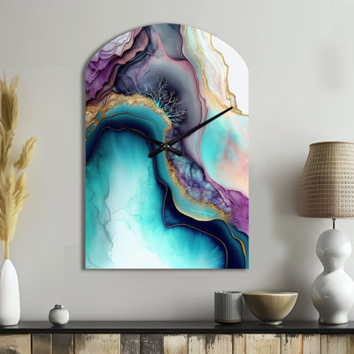 Horloge murale en métal bleu et mauve abstrait Geode III