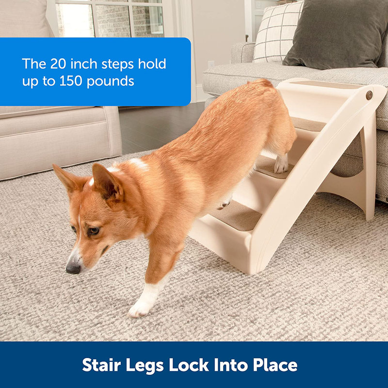 Beige Folding Pet Stairs with Non-Slip Pads