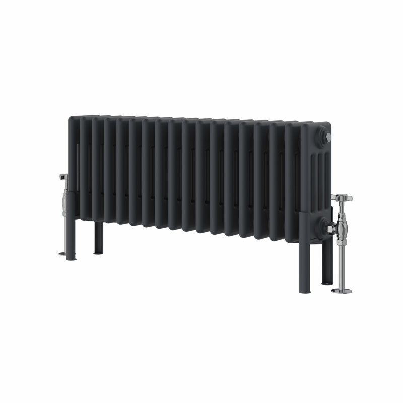 Altynay Horizontal Traditional 4 Column Radiator, Anthracite, 300mm H x 830mm W x 140mm D