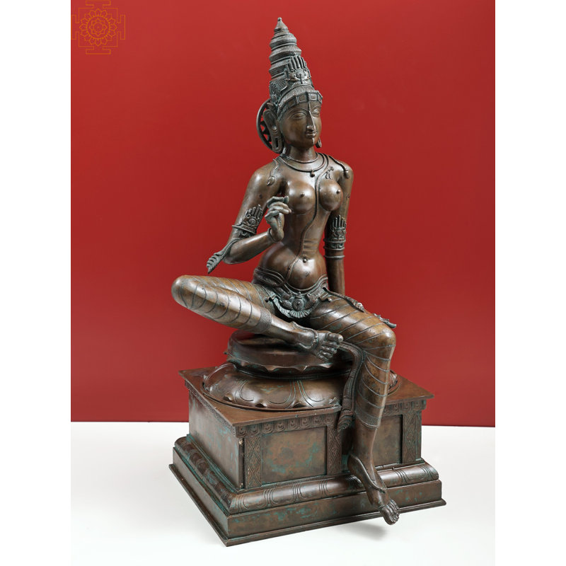 29-Inch Large Devi Uma Parvati Bronze Statue – Handmade Superfine South Indian Lost Wax Panchaloha, Divine Décor Statement
