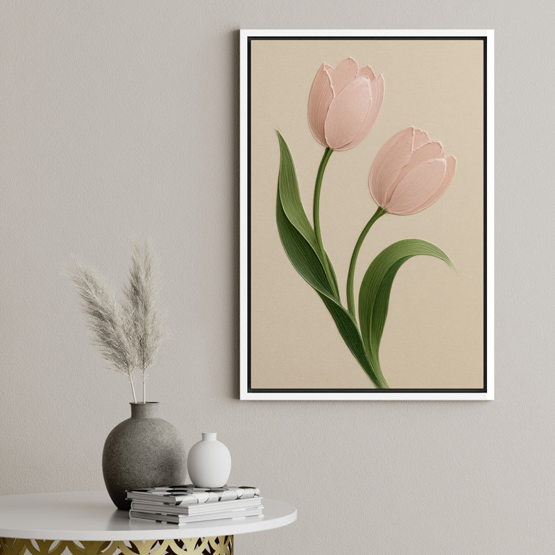 Reproduction d'art mural sur toile encadrée - Tulipe, fleurs, botanique, œuvre d'art, décor minimaliste moderne pour le salon