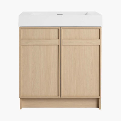 Meuble-lavabo autoportant de 30 po avec lavabo en résine blanche et 2 portes d'armoire à fermeture en douceur