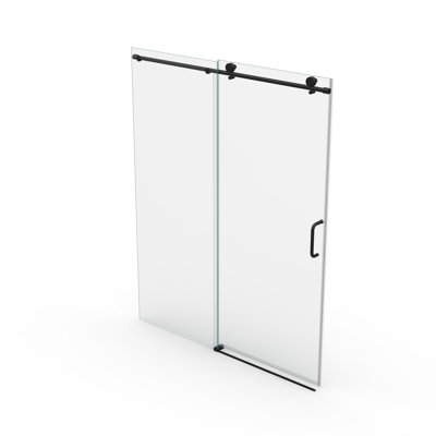 56"  60" W X 76" H Single Sliding Shower Door, Frameless Bathroom Sliding Door With 1/4" (6Mm) Tempered Glass For Walkin Shower, Matte Black GF25D0660MBX