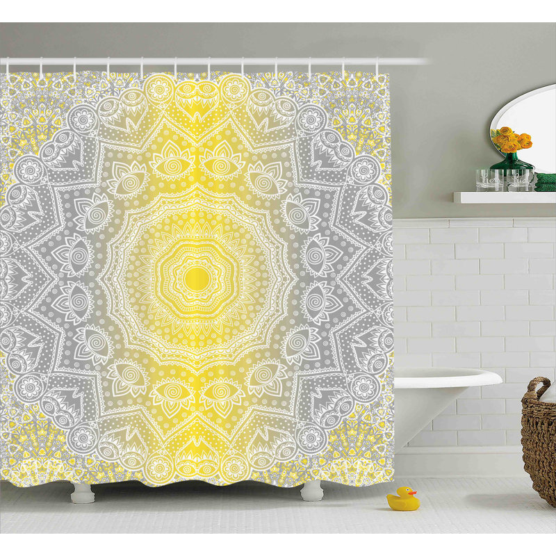 Rideau de douche Cormac Mandala, H 75 po x l 69 po, Jaune