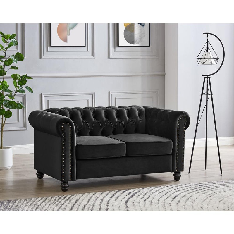 Chesterfield Sofa Velvet, 2, Black