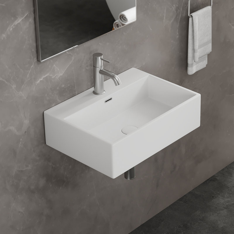 20" W x 15" D Crisp White Rectangular Wall-Mount/Vessel Bathroom Sink with Overflow Hole