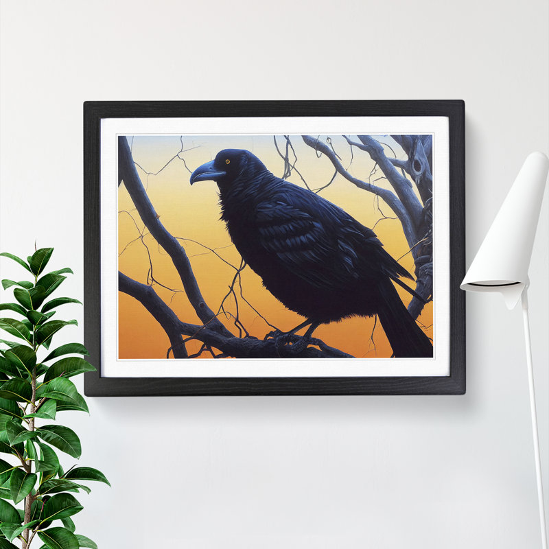 Remarkable Raven Bird - Single Picture Frame Painting, 46cm H x 64cm W x 2cm D, Black Framed