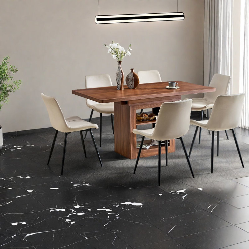 Ensemble de table de salle à manger extensible en noyer avec rangement, conception moderne pour la famille