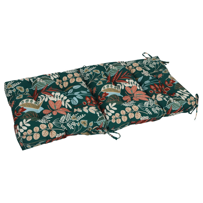 Outdoor Tufted Seat/Back Chair Cushion, Green/Windcrest Spruce Floral, 22" W x 21" D
