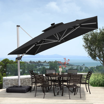 Mace 11' x 11' Square Lighted Cantilever Umbrella With Base,Black